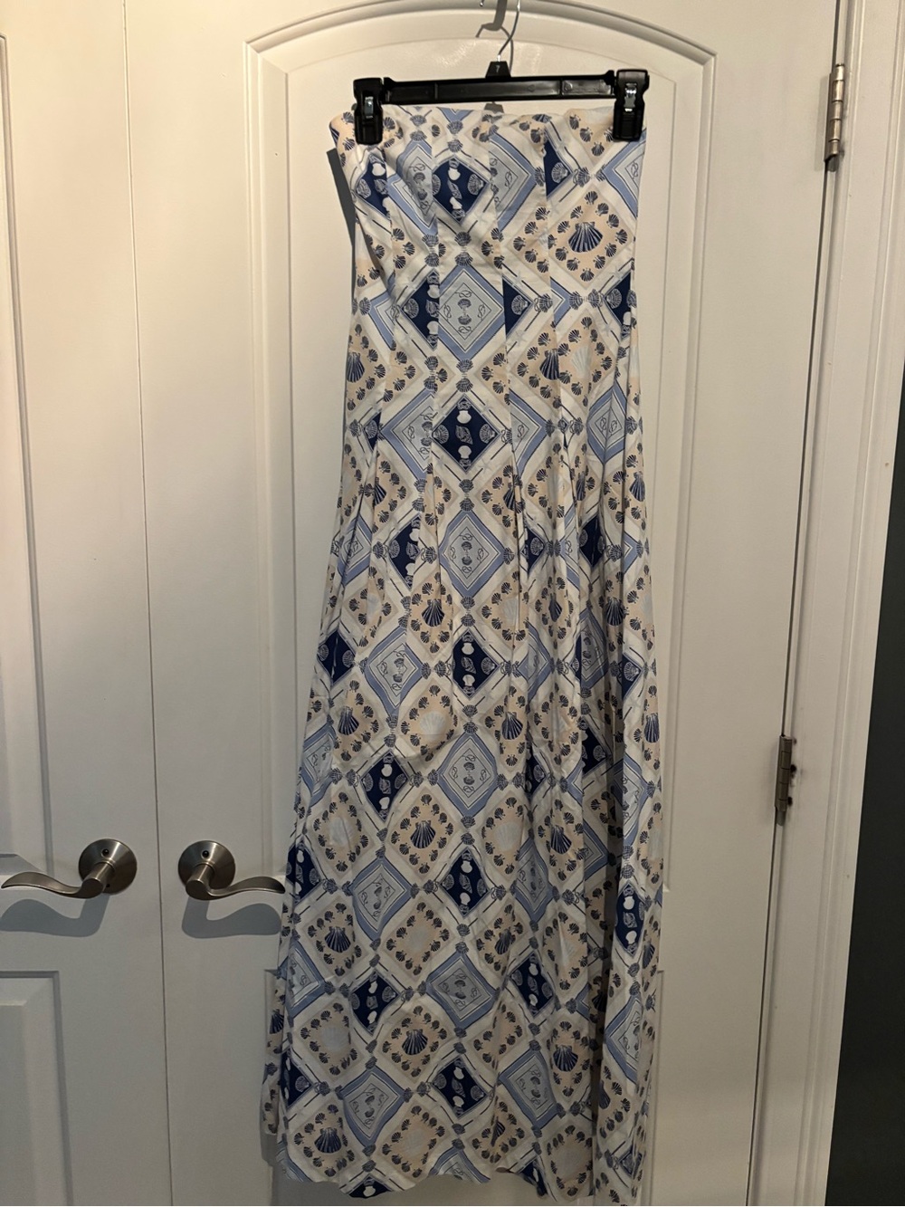 7 For All Mankind Strapless Blue and White Printed Maxi Dress